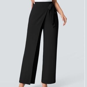 NWT HALARA High Waisted Tie Side Invisible Zipper Wide Leg Work Pants S Petite